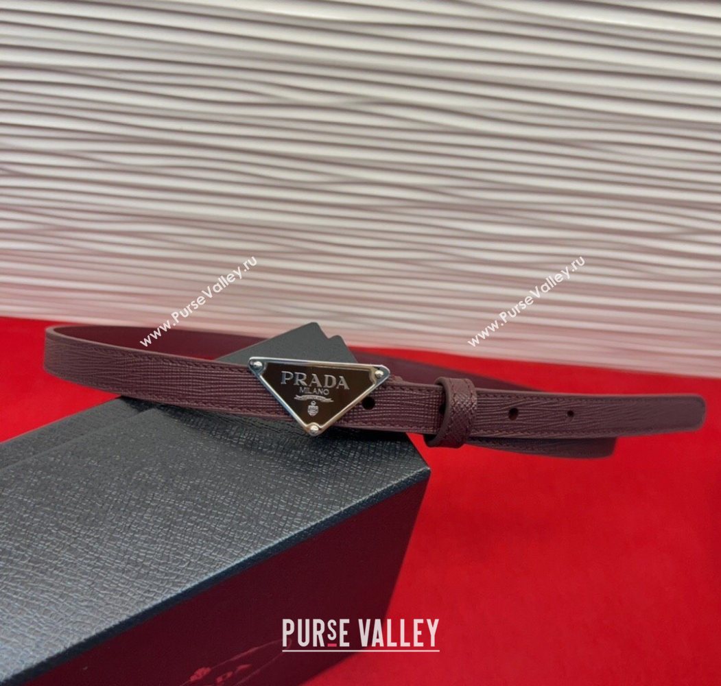Prada Saffiano Leather Belt 1.5cm with Silver Triangle Logo Buckle Burgundy 2025 PR091201 (99-250912151)