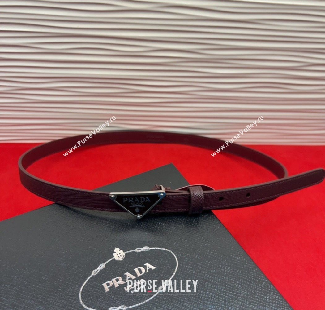 Prada Saffiano Leather Belt 1.5cm with Silver Triangle Logo Buckle Burgundy 2025 PR091201 (99-250912151)