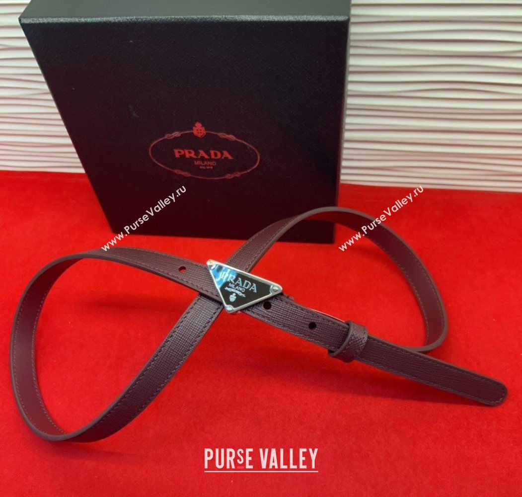 Prada Saffiano Leather Belt 1.5cm with Silver Triangle Logo Buckle Burgundy 2025 PR091201 (99-250912151)