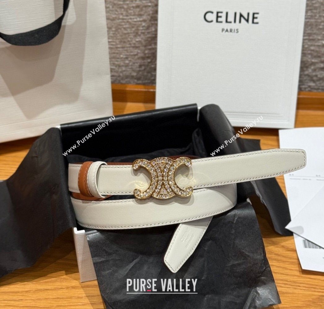 Celine Triomphe Calfskin Leather Belt 2.5cm with Strass Brown/White 2025 CE091104 (99-250911117)