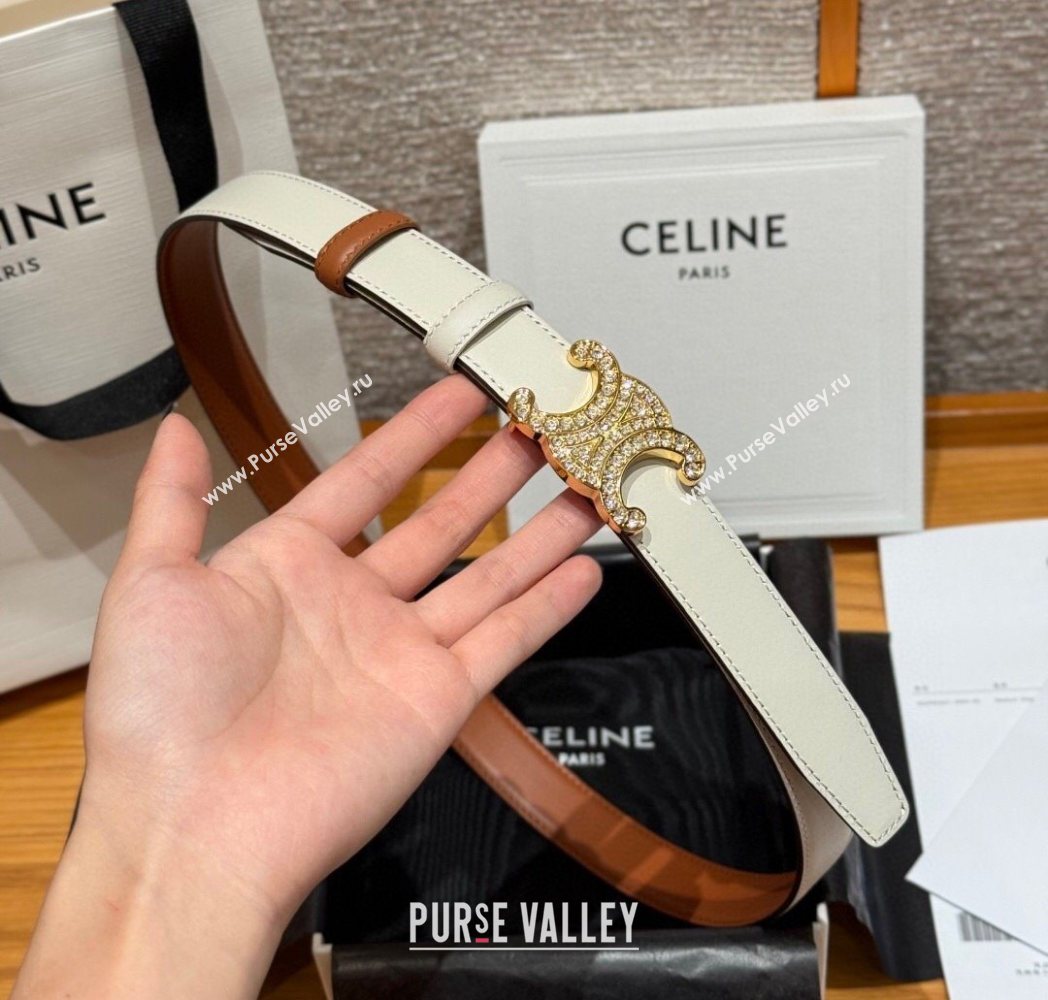 Celine Triomphe Calfskin Leather Belt 2.5cm with Strass Brown/White 2025 CE091104 (99-250911117)