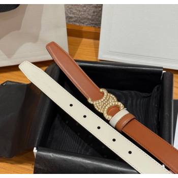 Celine Triomphe Calfskin Leather Belt 2.5cm with Strass Brown/White 2025 CE091104 (99-250911117)