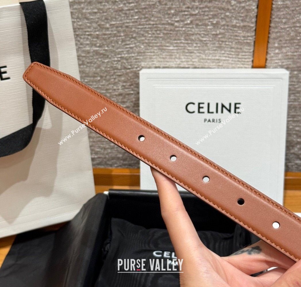 Celine Triomphe Calfskin Leather Belt 2.5cm with Strass Brown/White 2025 CE091104 (99-250911117)