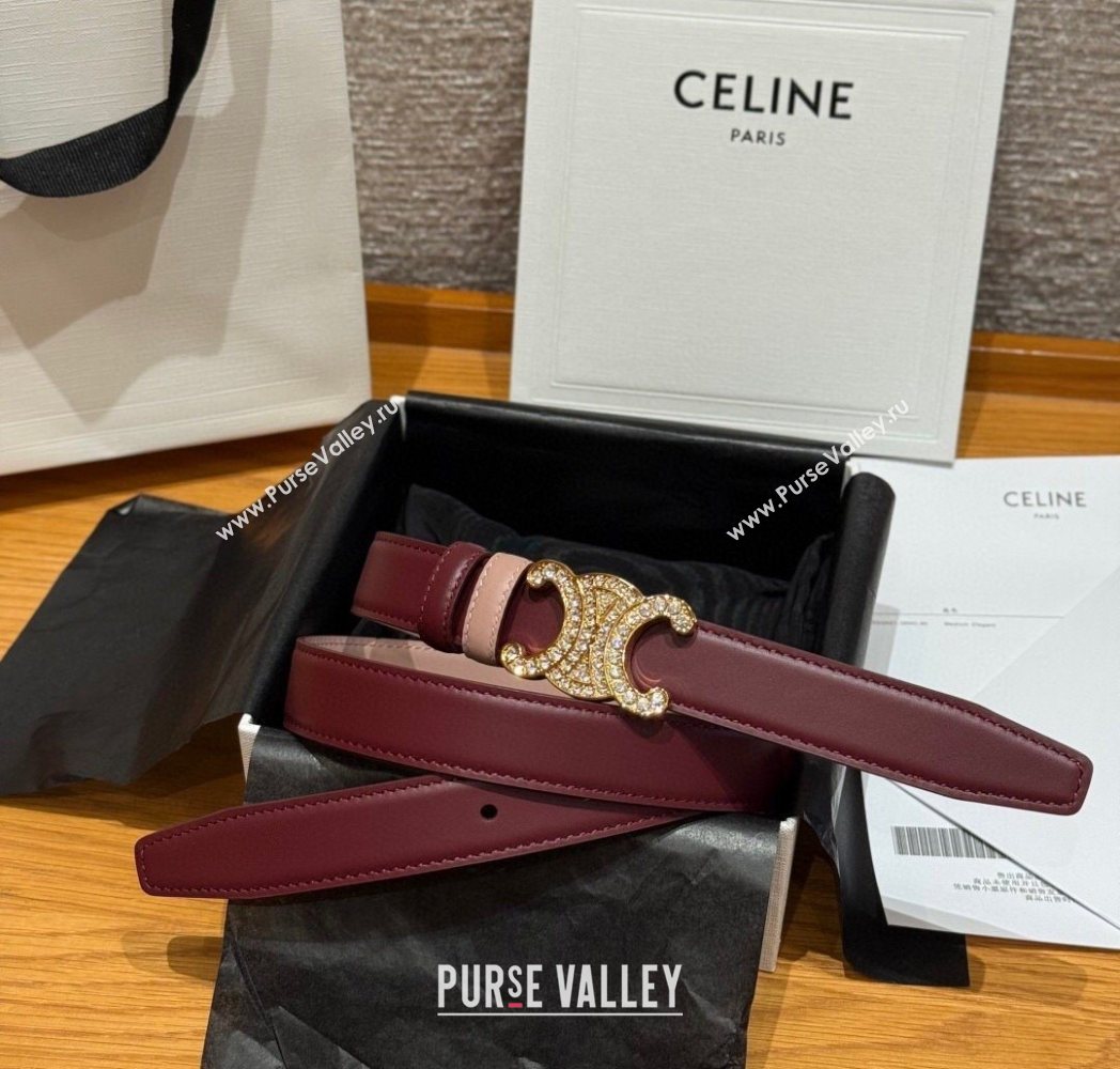 Celine Triomphe Calfskin Leather Belt 2.5cm with Strass Burgundy/Pink 2025 CE091104 (99-250911118)