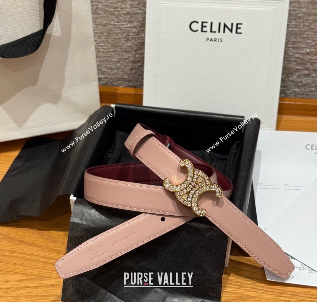 Celine Triomphe Calfskin Leather Belt 2.5cm with Strass Burgundy/Pink 2025 CE091104 (99-250911118)