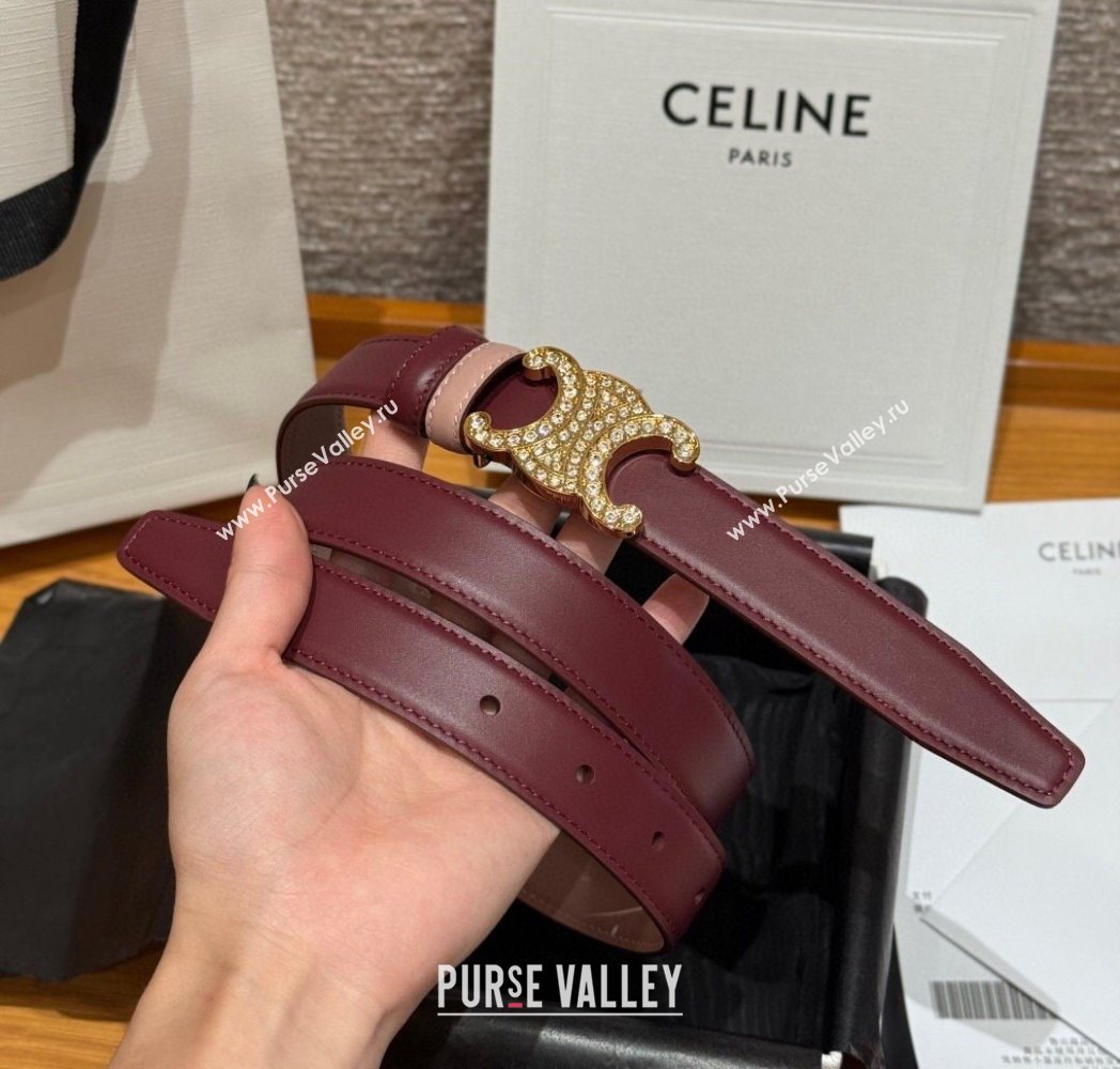 Celine Triomphe Calfskin Leather Belt 2.5cm with Strass Burgundy/Pink 2025 CE091104 (99-250911118)