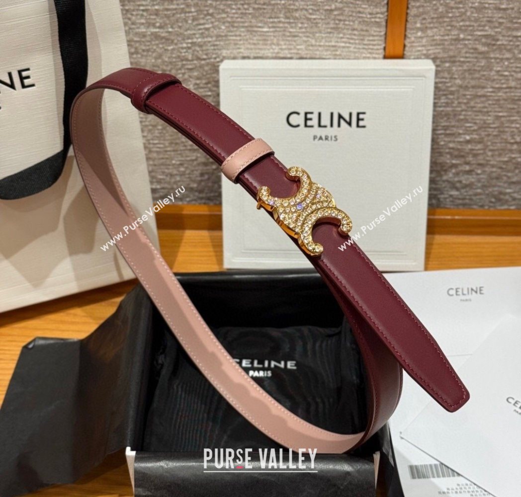 Celine Triomphe Calfskin Leather Belt 2.5cm with Strass Burgundy/Pink 2025 CE091104 (99-250911118)