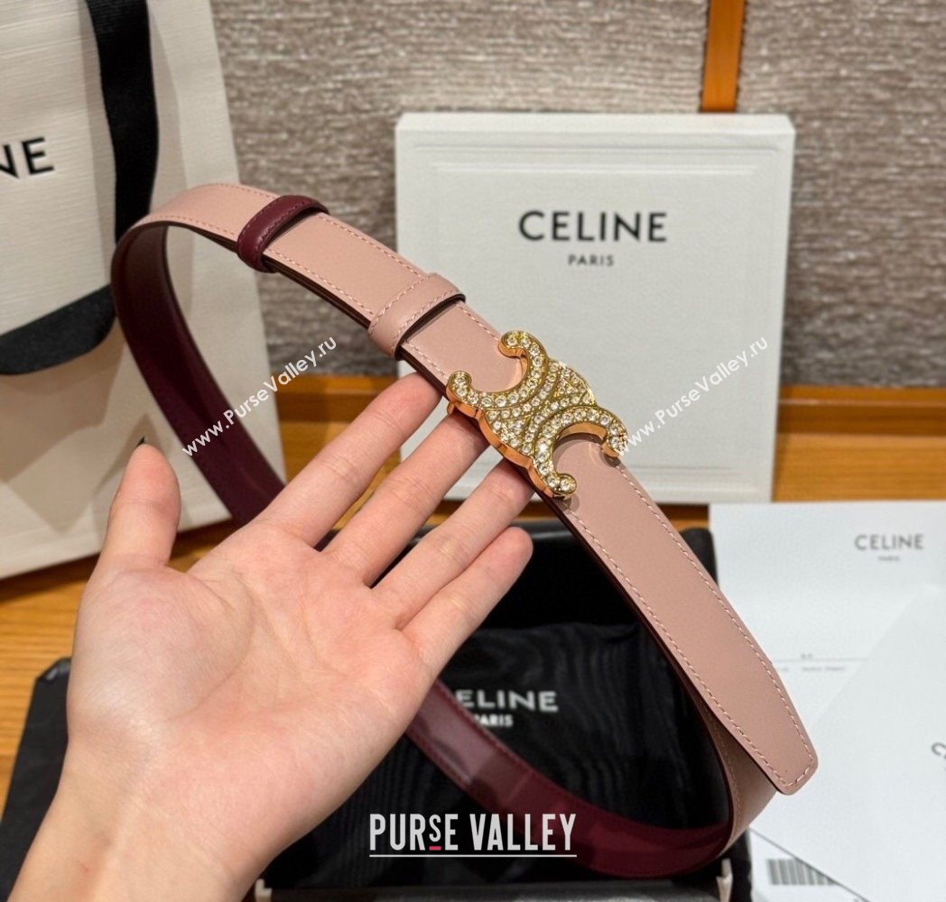 Celine Triomphe Calfskin Leather Belt 2.5cm with Strass Burgundy/Pink 2025 CE091104 (99-250911118)
