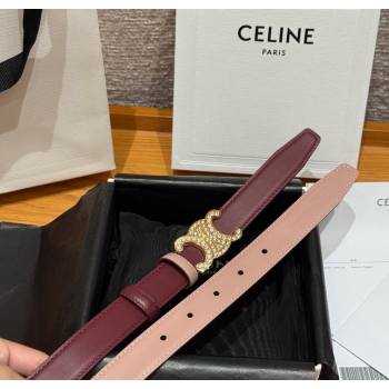Celine Triomphe Calfskin Leather Belt 2.5cm with Strass Burgundy/Pink 2025 CE091104 (99-250911118)