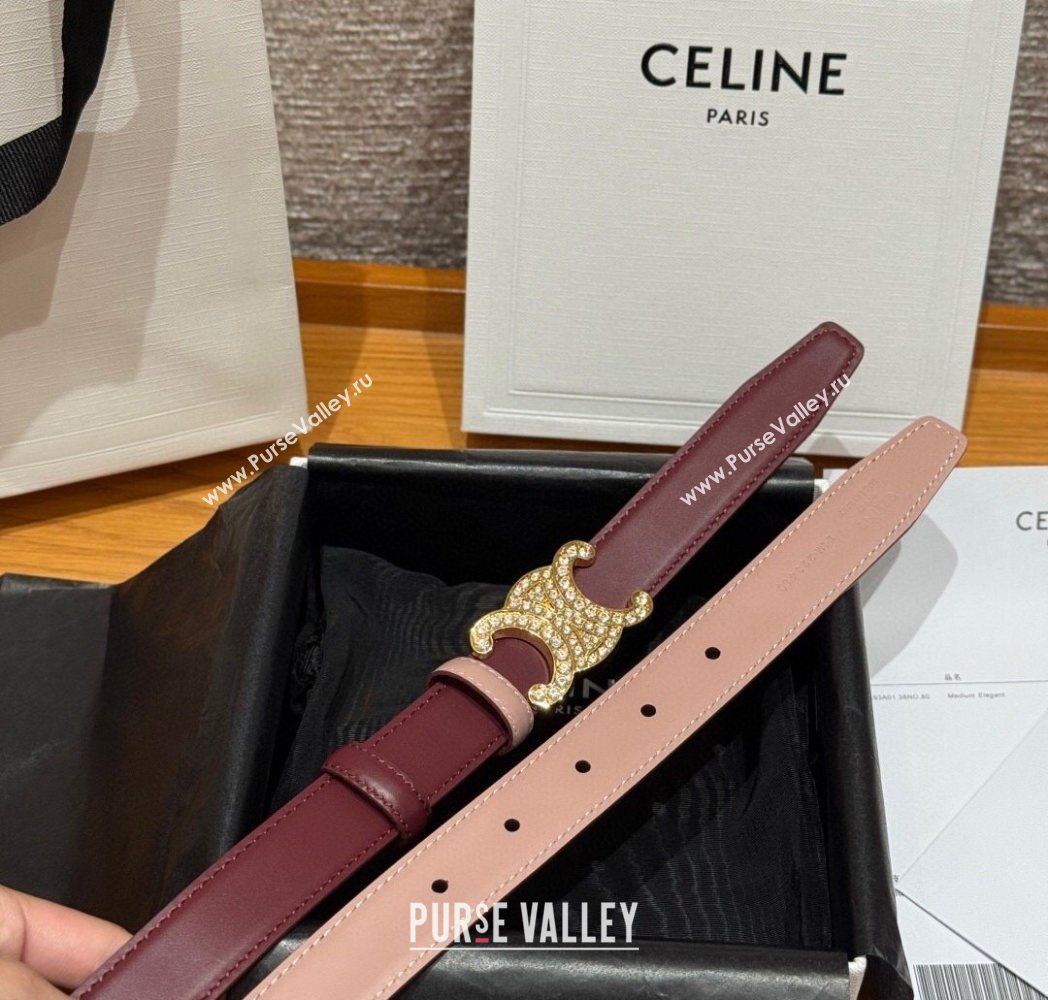 Celine Triomphe Calfskin Leather Belt 2.5cm with Strass Burgundy/Pink 2025 CE091104 (99-250911118)