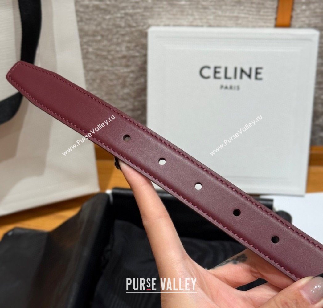 Celine Triomphe Calfskin Leather Belt 2.5cm with Strass Burgundy/Pink 2025 CE091104 (99-250911118)