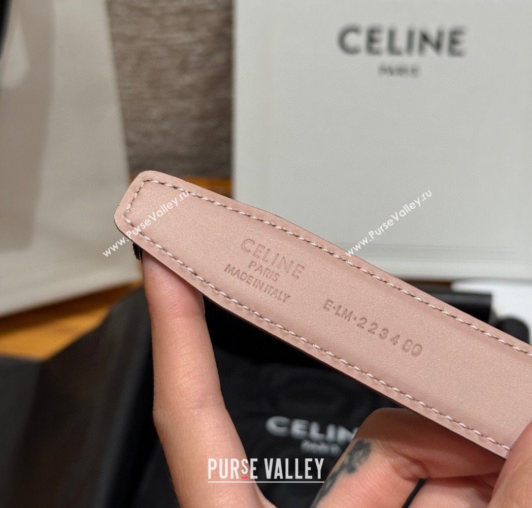 Celine Triomphe Calfskin Leather Belt 2.5cm with Strass Burgundy/Pink 2025 CE091104 (99-250911118)