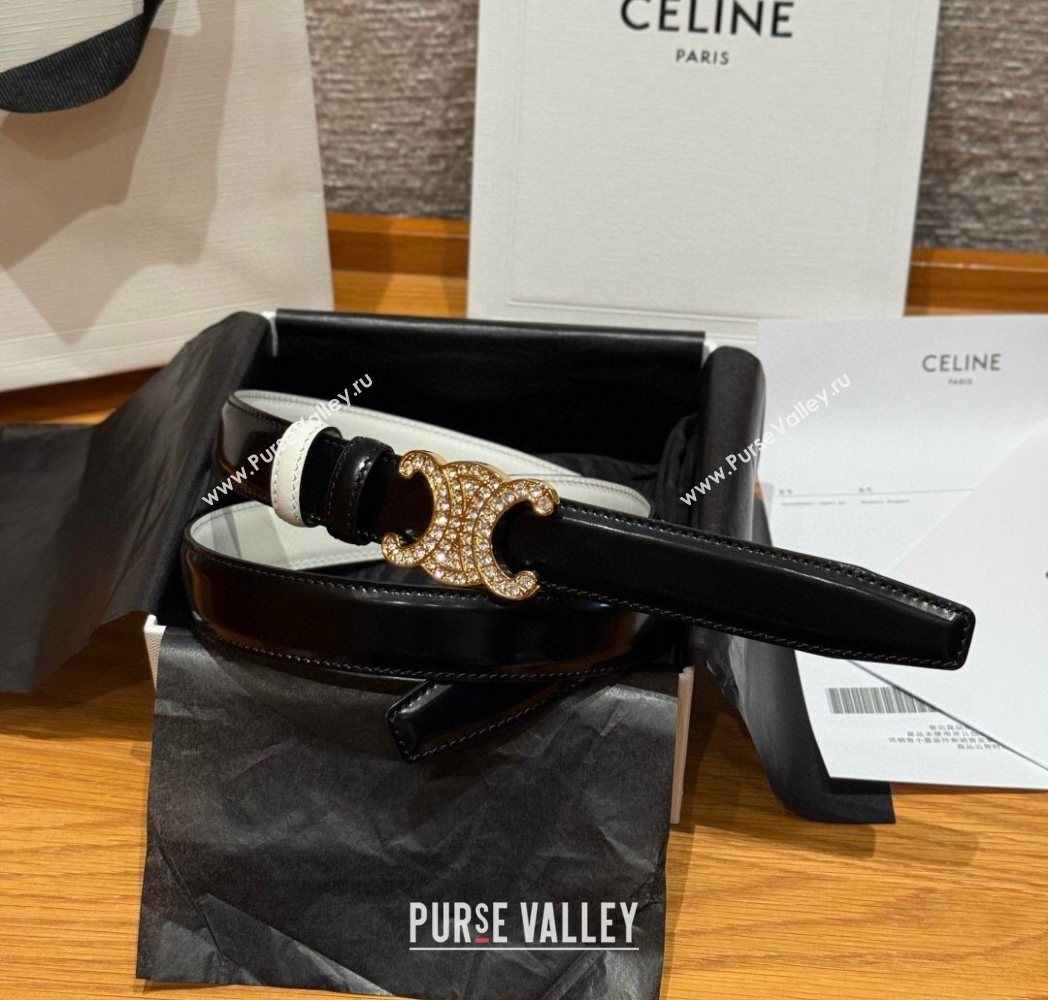 Celine Triomphe Calfskin Leather Belt 2.5cm with Strass Black/White 2025 CE091104 (99-250911120)