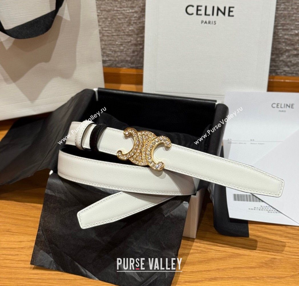 Celine Triomphe Calfskin Leather Belt 2.5cm with Strass Black/White 2025 CE091104 (99-250911120)