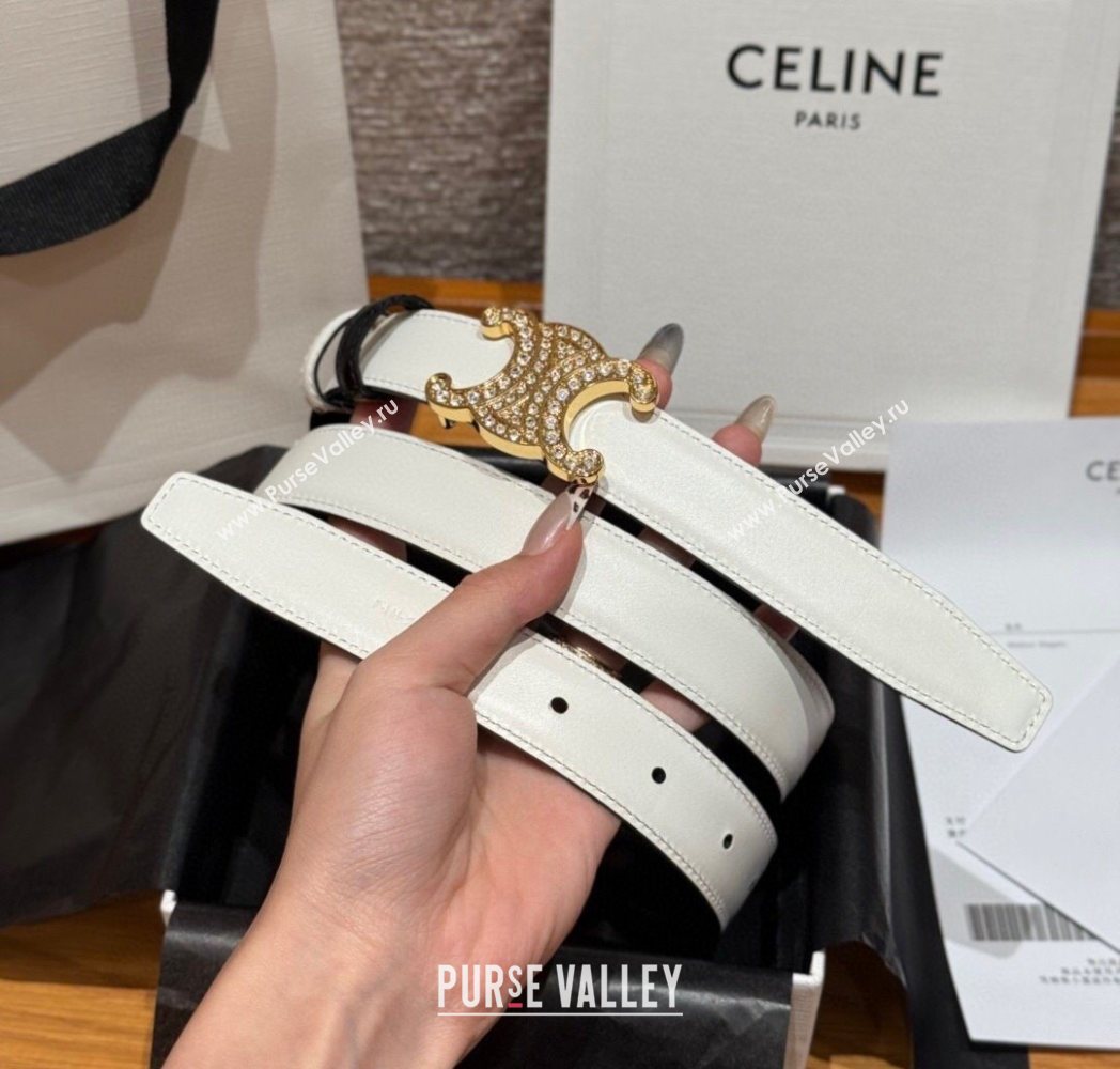 Celine Triomphe Calfskin Leather Belt 2.5cm with Strass Black/White 2025 CE091104 (99-250911120)