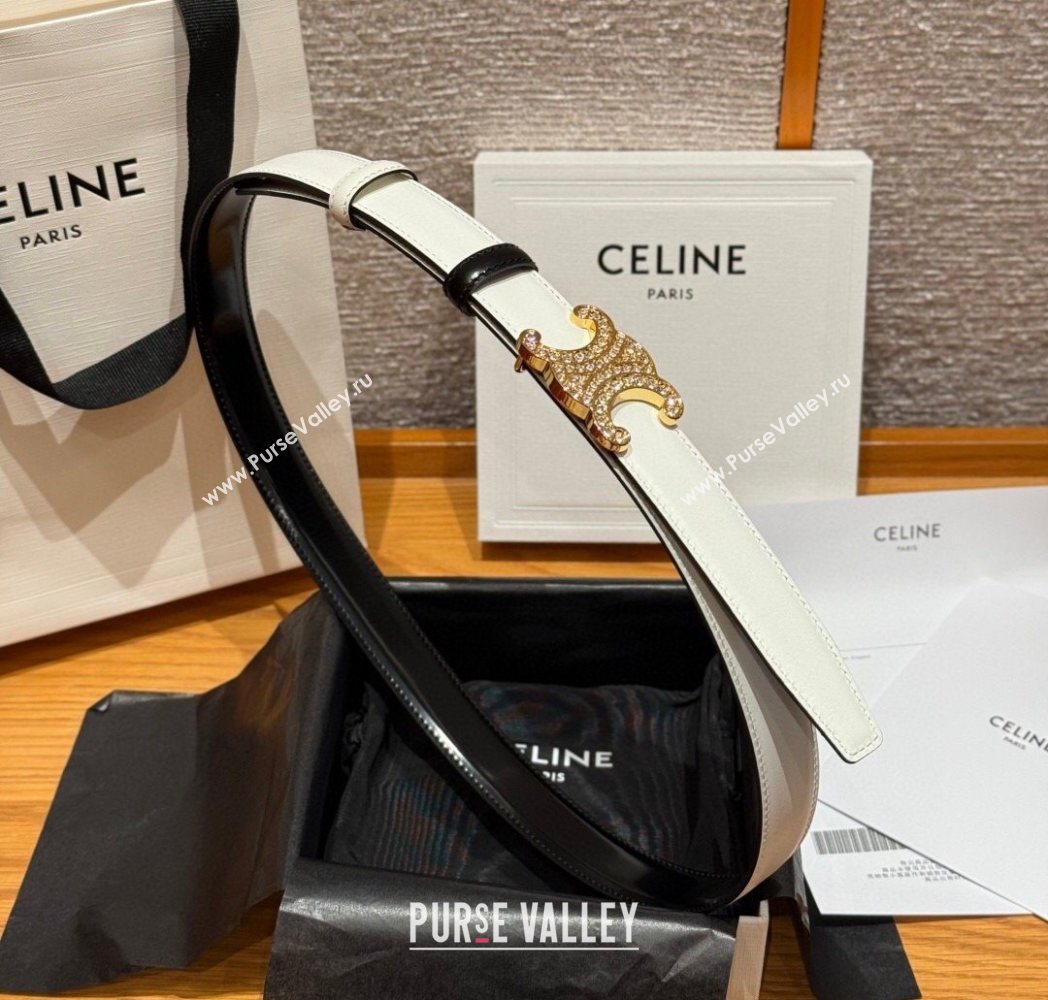 Celine Triomphe Calfskin Leather Belt 2.5cm with Strass Black/White 2025 CE091104 (99-250911120)