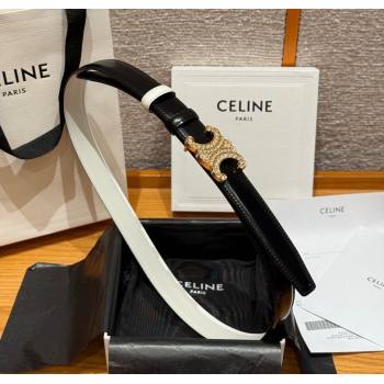 Celine Triomphe Calfskin Leather Belt 2.5cm with Strass Black/White 2025 CE091104 (99-250911120)