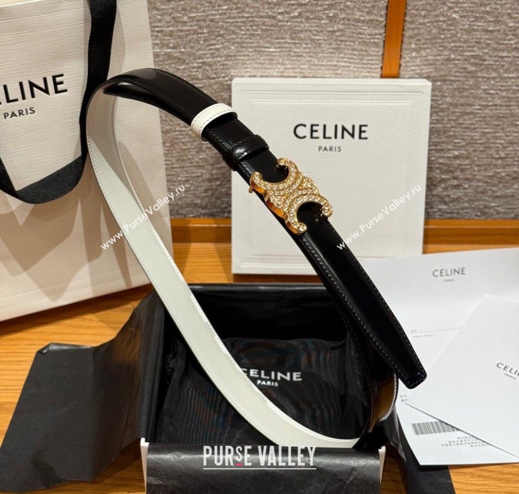 Celine Triomphe Calfskin Leather Belt 2.5cm with Strass Black/White 2025 CE091104 (99-250911120)
