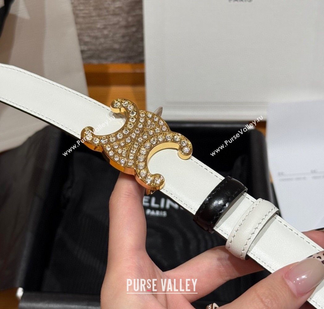 Celine Triomphe Calfskin Leather Belt 2.5cm with Strass Black/White 2025 CE091104 (99-250911120)