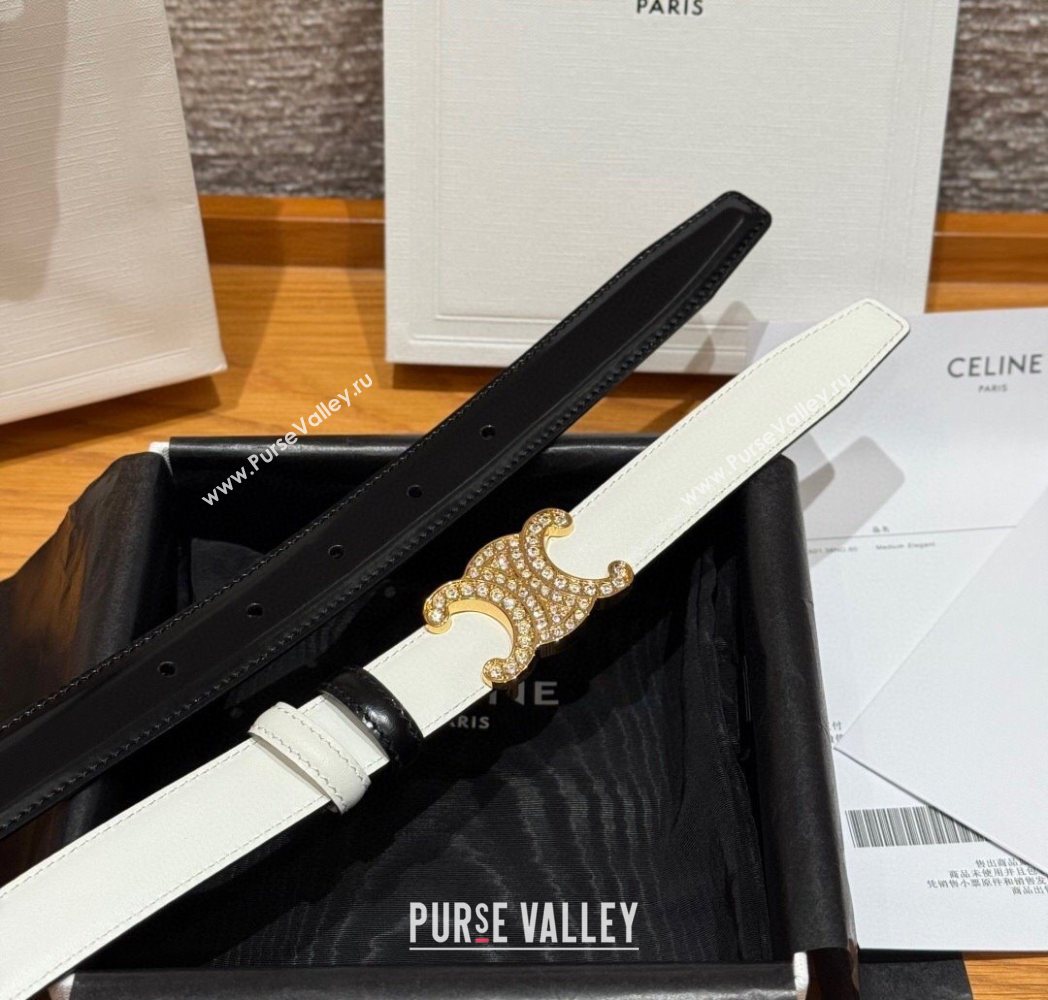 Celine Triomphe Calfskin Leather Belt 2.5cm with Strass Black/White 2025 CE091104 (99-250911120)
