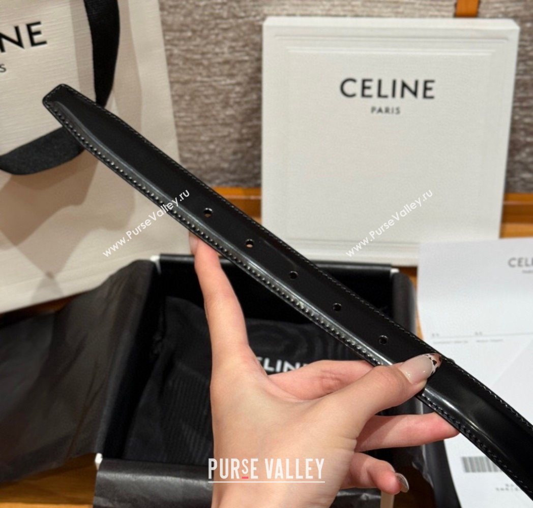 Celine Triomphe Calfskin Leather Belt 2.5cm with Strass Black/White 2025 CE091104 (99-250911120)