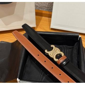 Celine Triomphe Calfskin Leather Belt 2.5cm with Strass Brown/Black 2025 CE091104 (99-250911121)