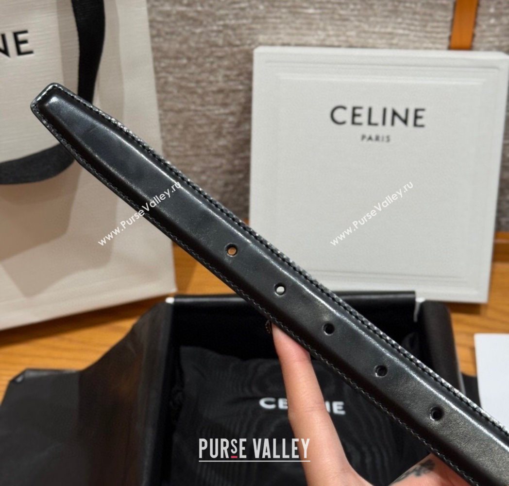 Celine Triomphe Calfskin Leather Belt 2.5cm with Strass Brown/Black 2025 CE091104 (99-250911121)