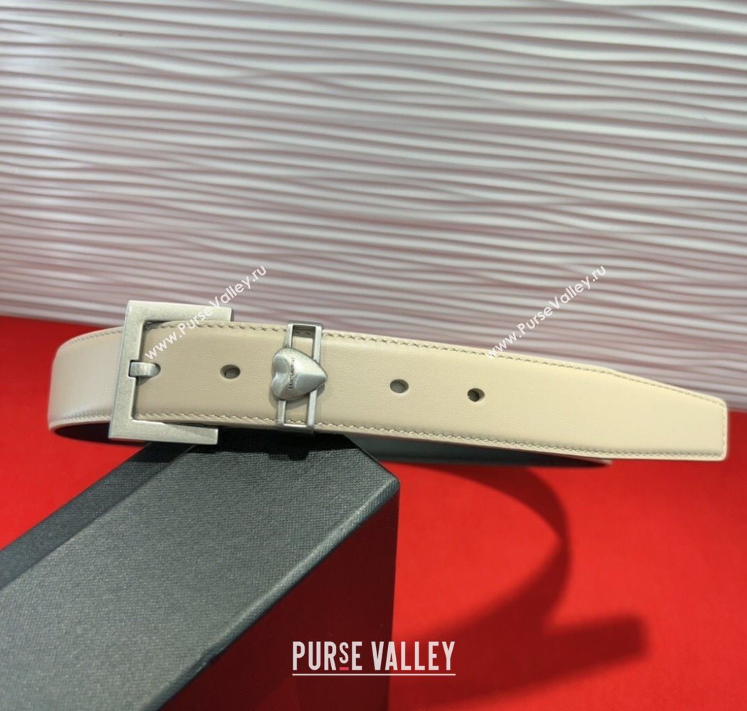 Saint Laurent Calfskin Leather Belt 3cm with Heart Charm Beige/Silver 2025 YSL091201 (99-250912025)