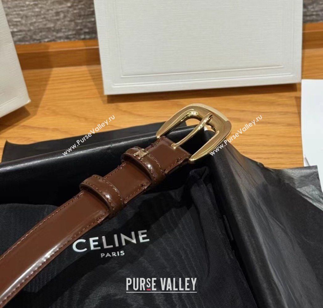 Celine Shiny Calfskin Belt 2.5cm with Pin Buckle Brown 2025 CE091105 (99-250911122)