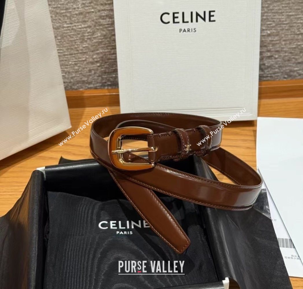 Celine Shiny Calfskin Belt 2.5cm with Pin Buckle Brown 2025 CE091105 (99-250911122)