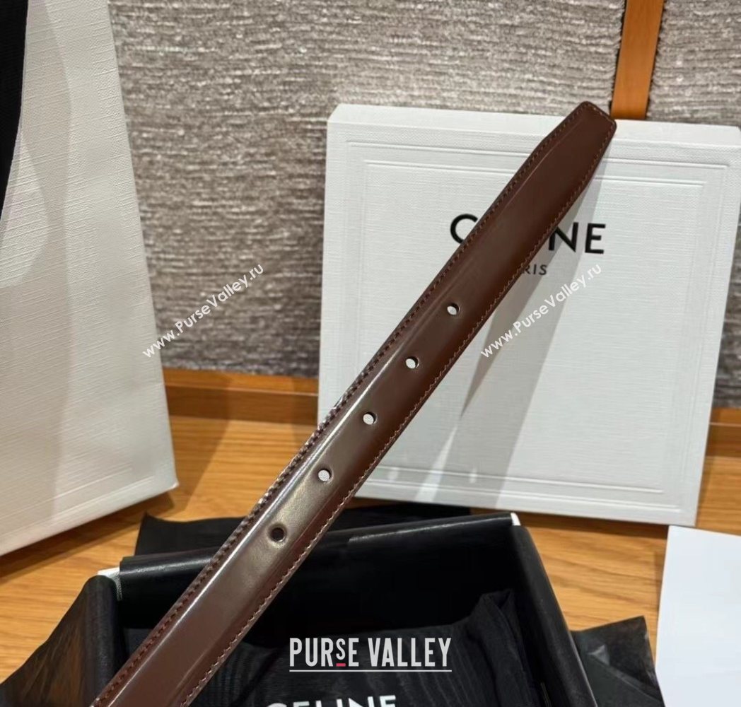 Celine Shiny Calfskin Belt 2.5cm with Pin Buckle Brown 2025 CE091105 (99-250911122)