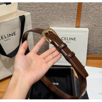Celine Shiny Calfskin Belt 2.5cm with Pin Buckle Brown 2025 CE091105 (99-250911122)
