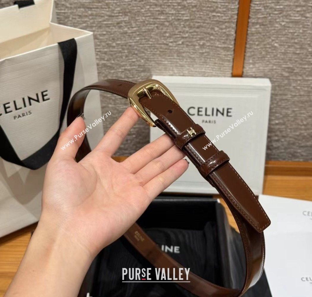 Celine Shiny Calfskin Belt 2.5cm with Pin Buckle Brown 2025 CE091105 (99-250911122)