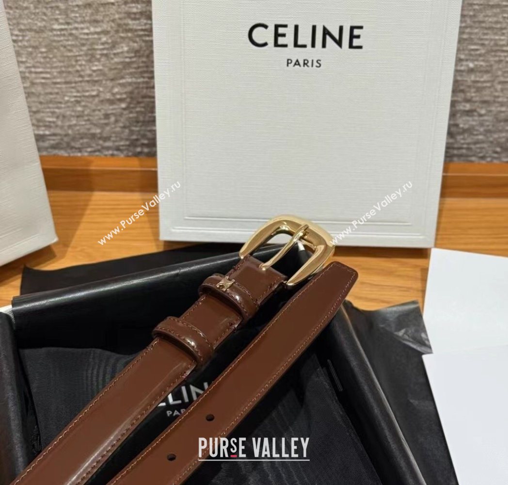 Celine Shiny Calfskin Belt 2.5cm with Pin Buckle Brown 2025 CE091105 (99-250911122)