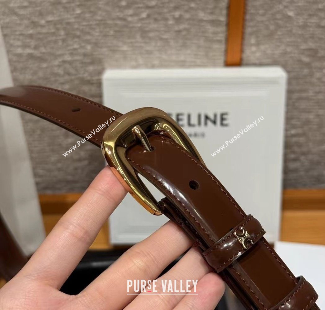 Celine Shiny Calfskin Belt 2.5cm with Pin Buckle Brown 2025 CE091105 (99-250911122)