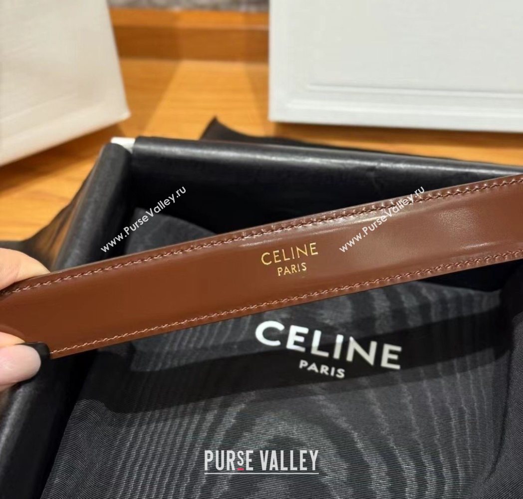 Celine Shiny Calfskin Belt 2.5cm with Pin Buckle Brown 2025 CE091105 (99-250911122)