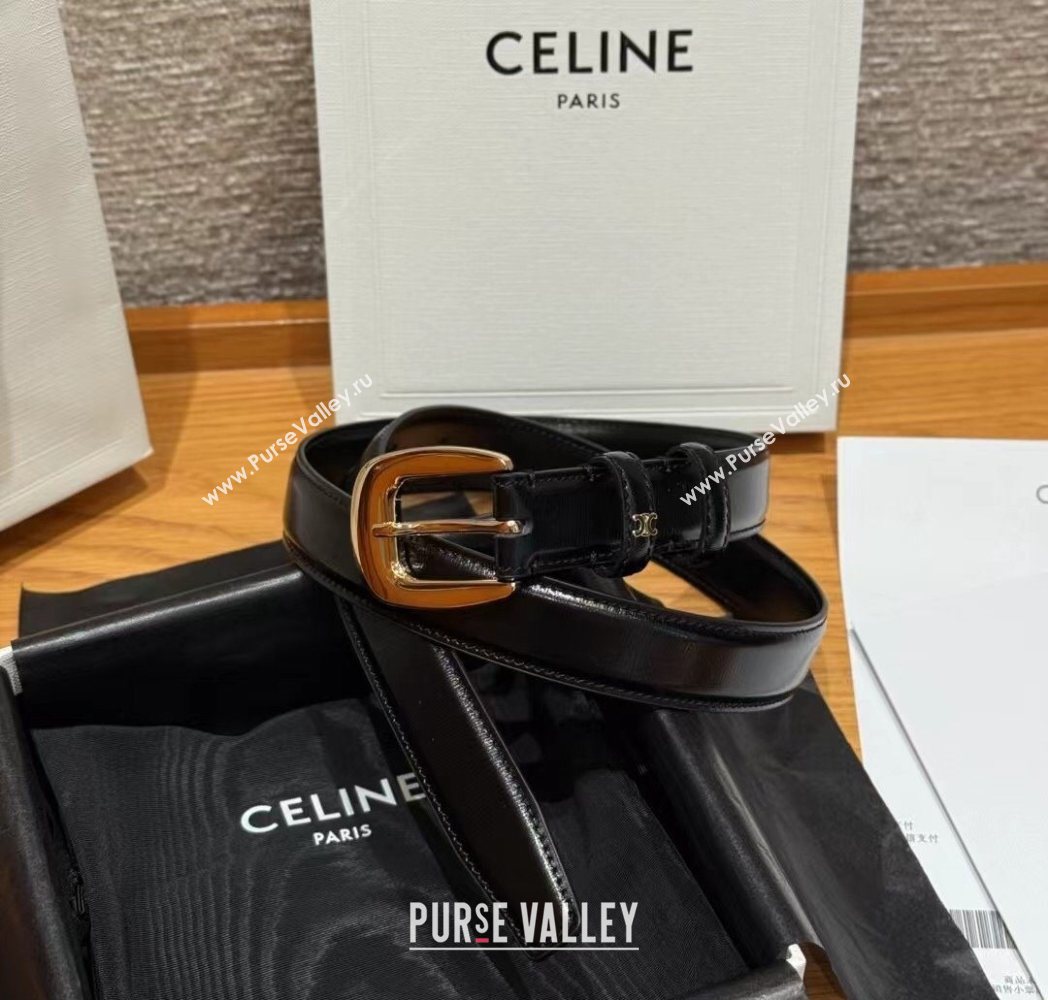 Celine Shiny Calfskin Belt 2.5cm with Pin Buckle Black 2025 CE091105 (99-250911123)