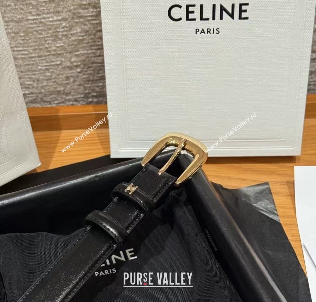 Celine Shiny Calfskin Belt 2.5cm with Pin Buckle Black 2025 CE091105 (99-250911123)