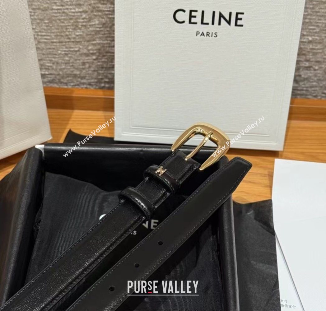 Celine Shiny Calfskin Belt 2.5cm with Pin Buckle Black 2025 CE091105 (99-250911123)