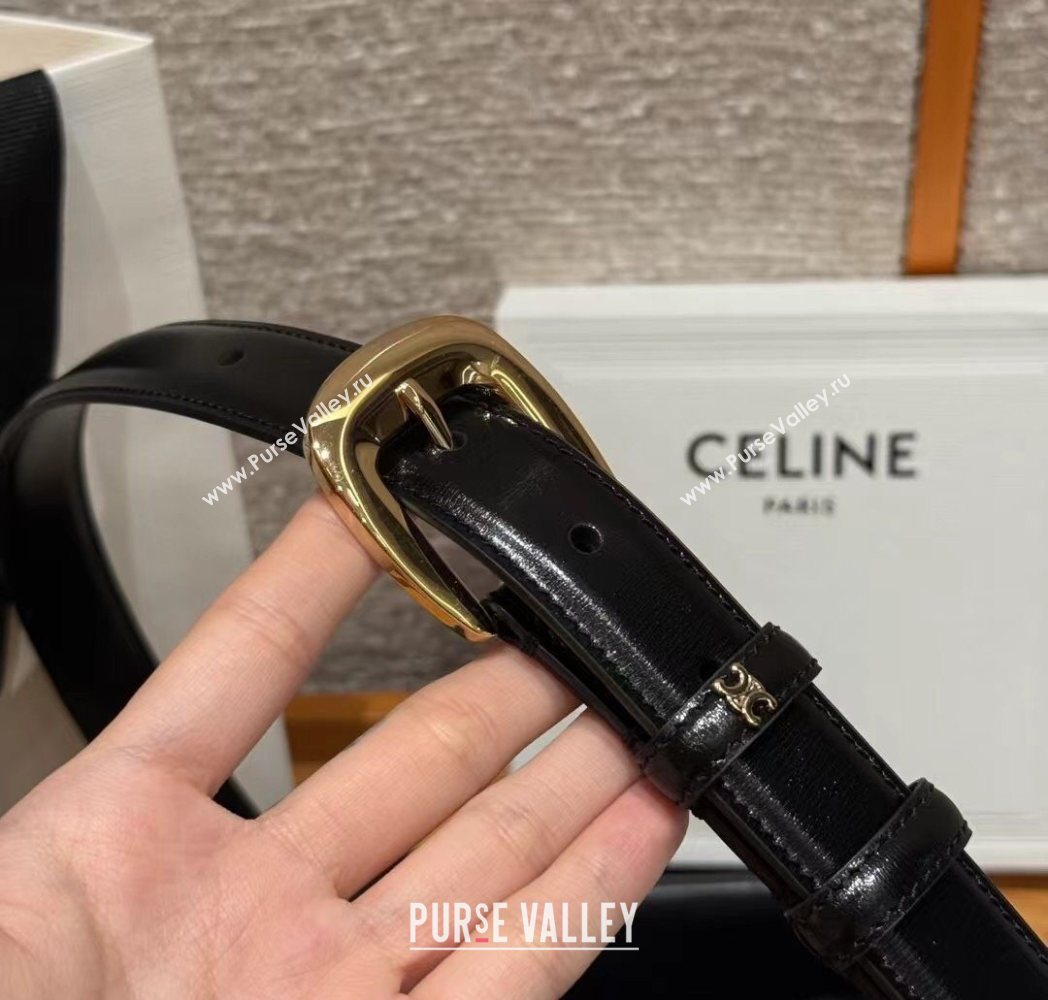 Celine Shiny Calfskin Belt 2.5cm with Pin Buckle Black 2025 CE091105 (99-250911123)