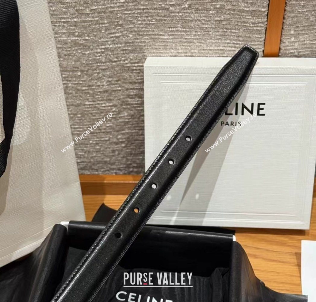 Celine Shiny Calfskin Belt 2.5cm with Pin Buckle Black 2025 CE091105 (99-250911123)