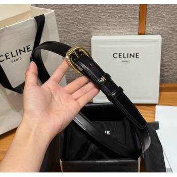 Celine Shiny Calfskin Belt 2.5cm with Pin Buckle Black 2025 CE091105 (99-250911123)