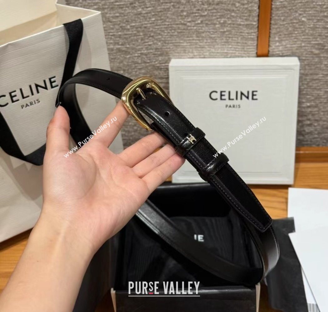 Celine Shiny Calfskin Belt 2.5cm with Pin Buckle Black 2025 CE091105 (99-250911123)