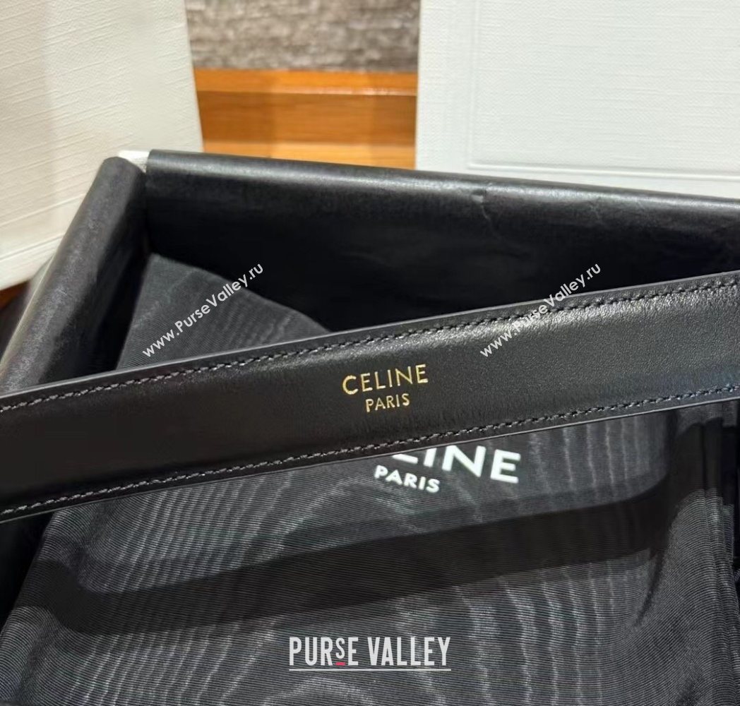 Celine Shiny Calfskin Belt 2.5cm with Pin Buckle Black 2025 CE091105 (99-250911123)
