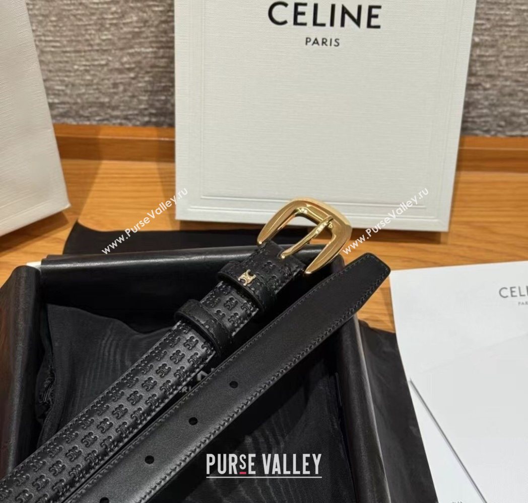 Celine Logo Embossed Calfskin Belt 2.5cm with Pin Buckle Black 2025 CE091105 (99-250911124)