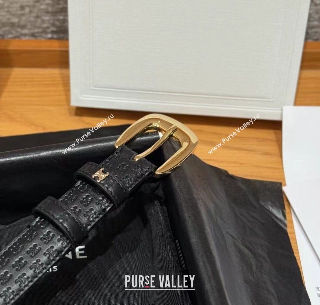 Celine Logo Embossed Calfskin Belt 2.5cm with Pin Buckle Black 2025 CE091105 (99-250911124)