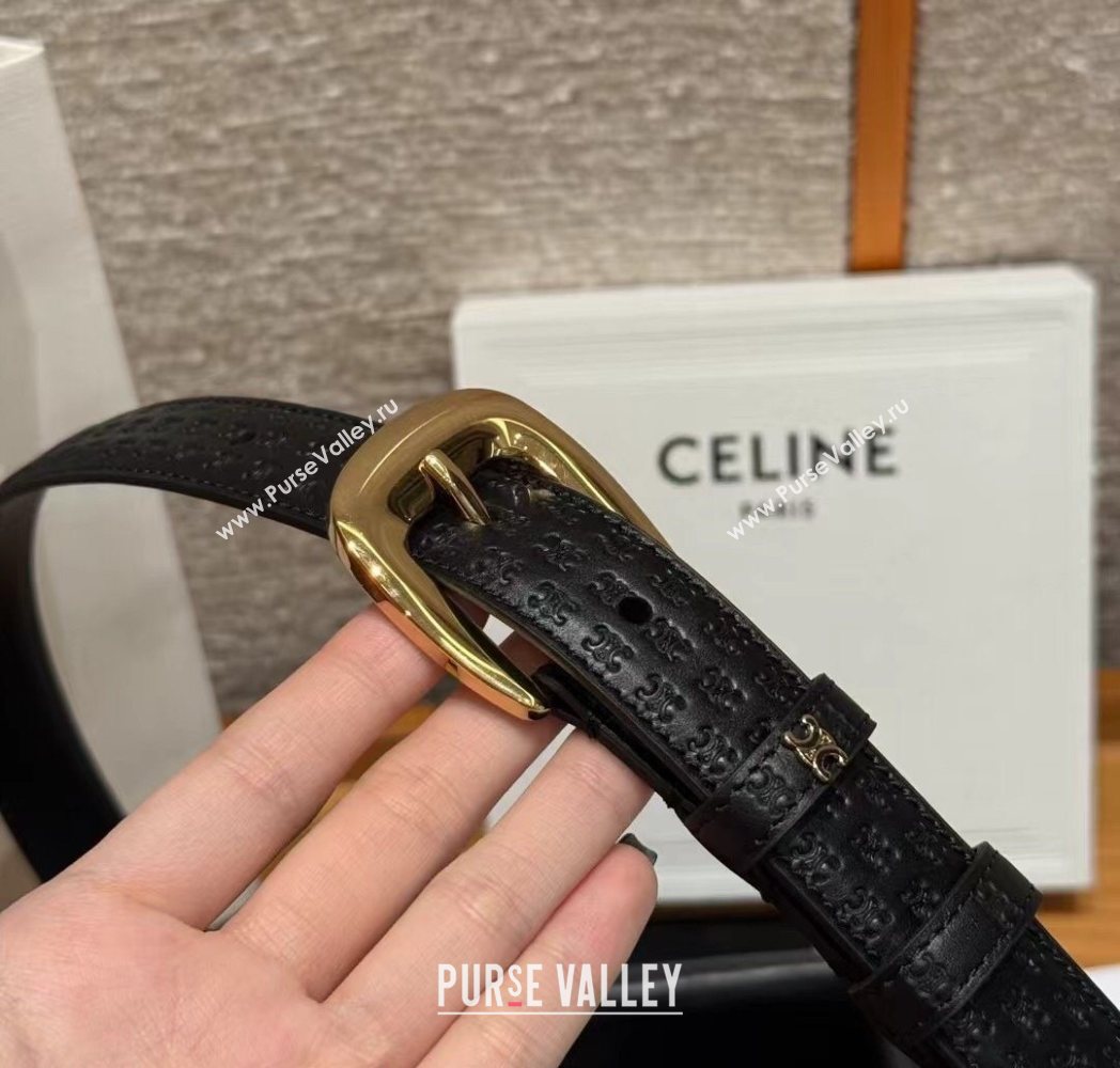 Celine Logo Embossed Calfskin Belt 2.5cm with Pin Buckle Black 2025 CE091105 (99-250911124)