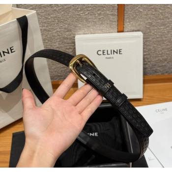Celine Logo Embossed Calfskin Belt 2.5cm with Pin Buckle Black 2025 CE091105 (99-250911124)