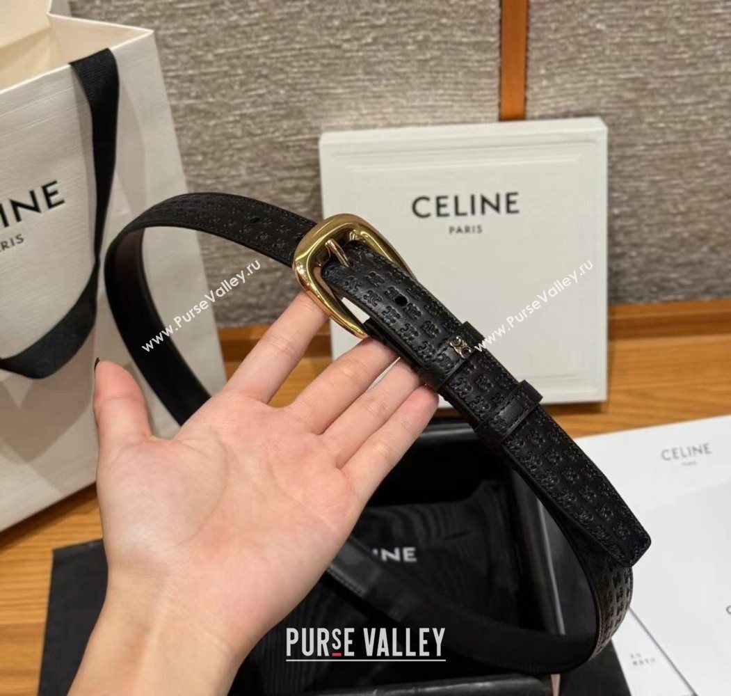 Celine Logo Embossed Calfskin Belt 2.5cm with Pin Buckle Black 2025 CE091105 (99-250911124)