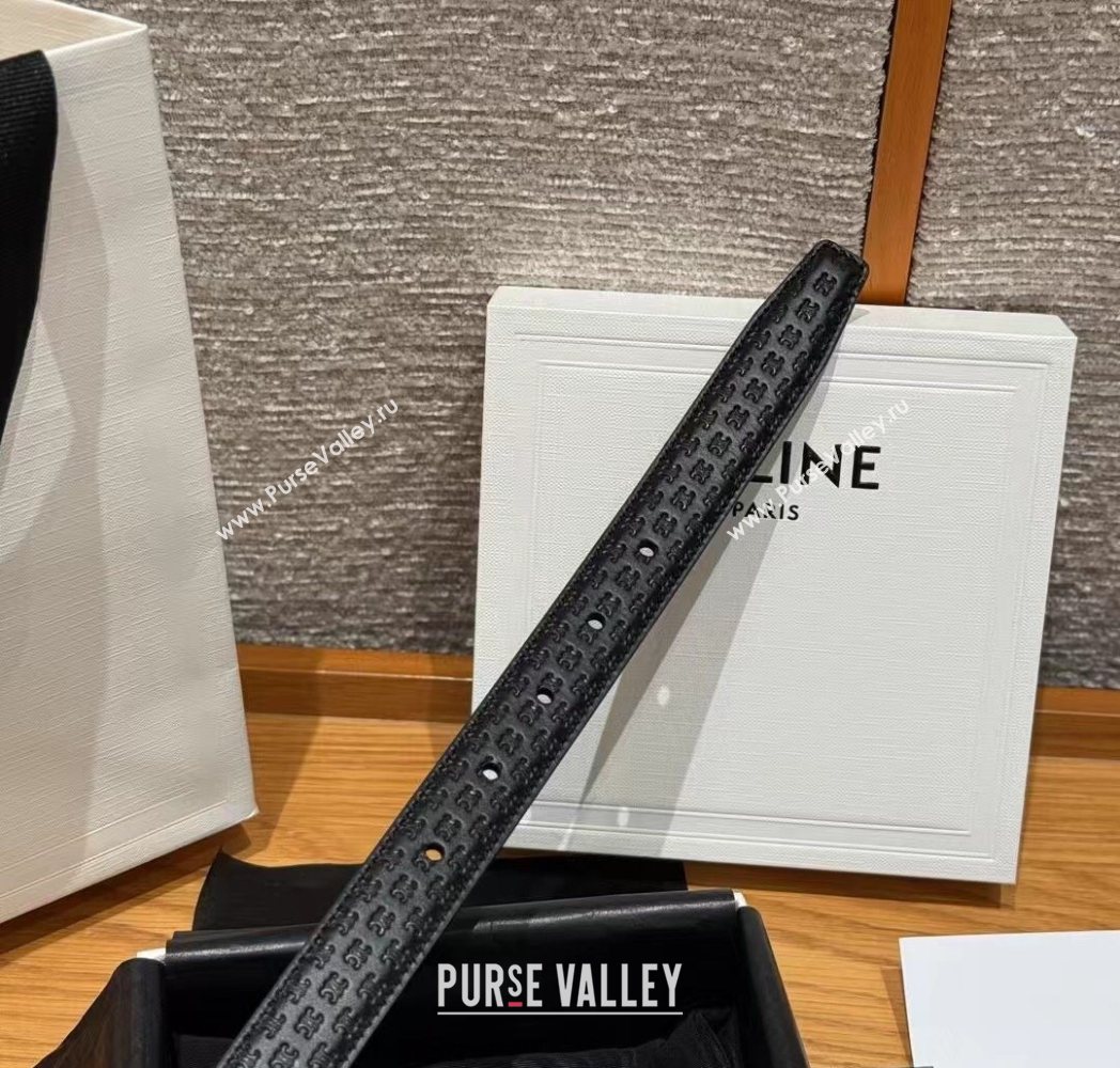 Celine Logo Embossed Calfskin Belt 2.5cm with Pin Buckle Black 2025 CE091105 (99-250911124)